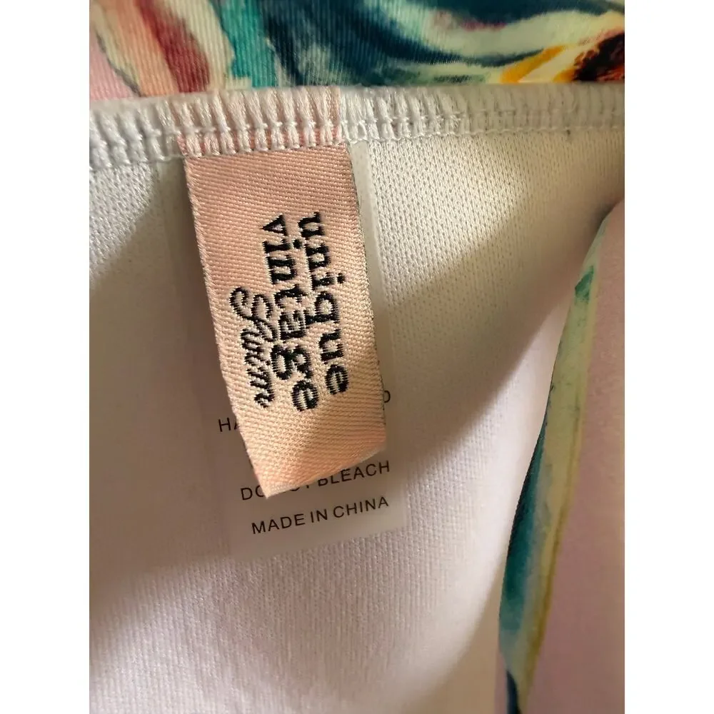 Unique Vintage Pink Rose  Floral Molded Bikini Swim Top 1X NWOT